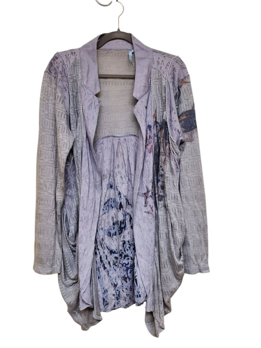 Passion Concept Women's Mixed Media Funky Gray Asymmetrical Open Cardigan XL